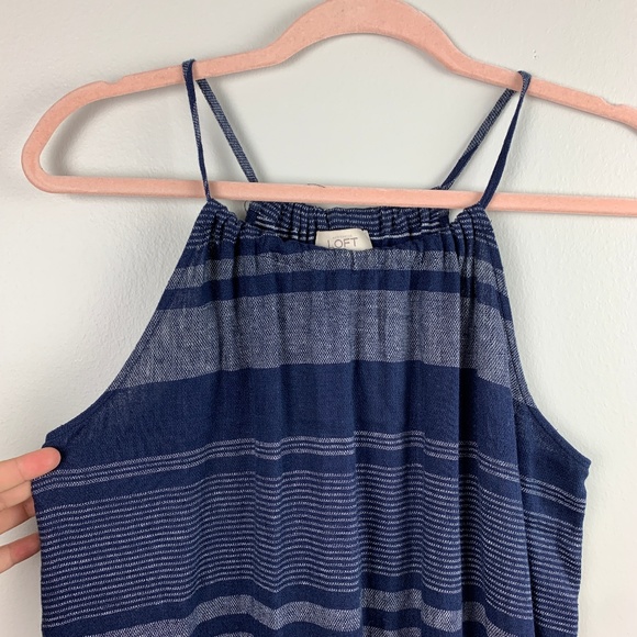 LOFT Blue Striped Front Pocket Halter Dress Size S - Picture 2 of 5